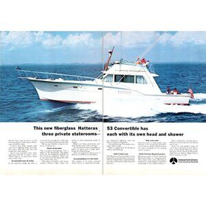 1971 Hatteras 53 Convertible Yacht 2 Page Vintage Print Ad Yachting 70s Wall Art